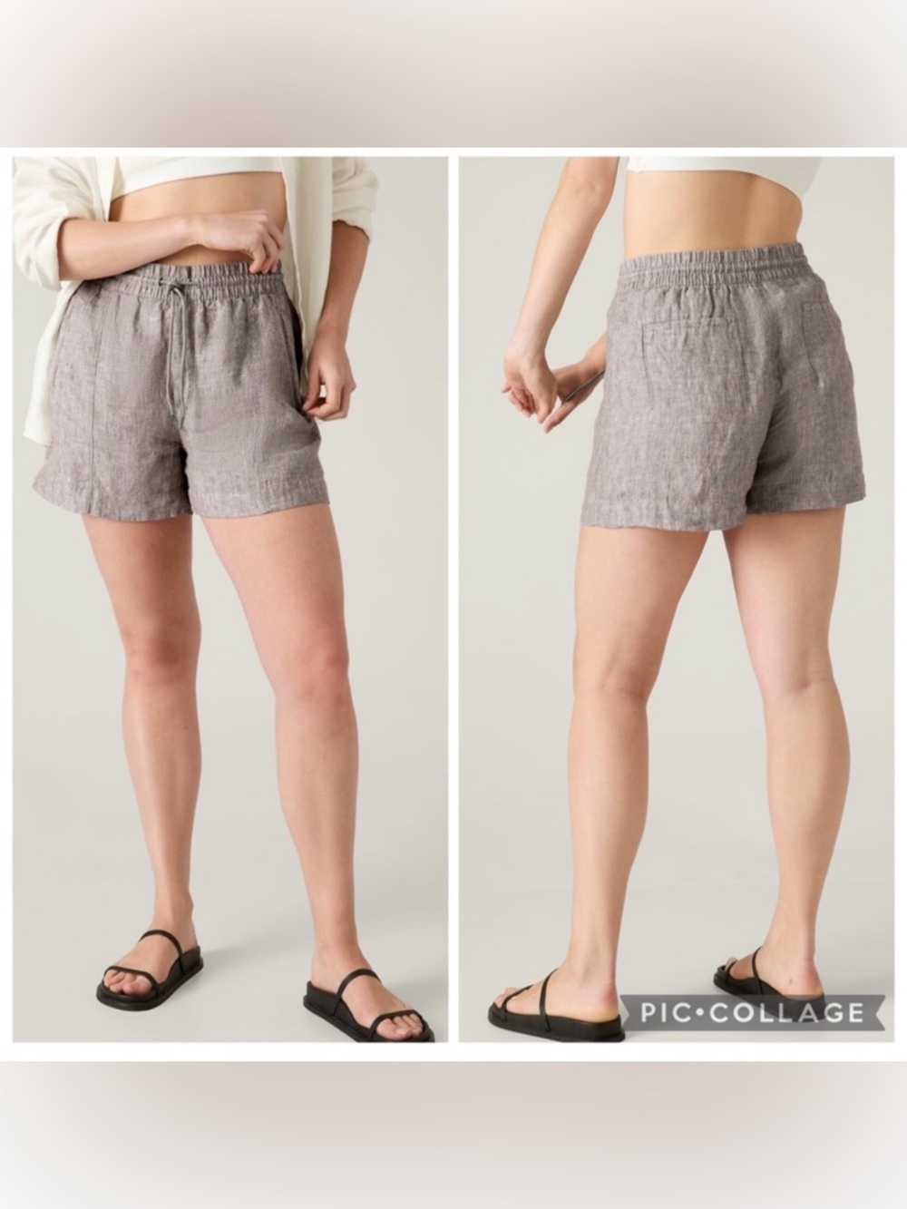 Athleta Retreat Lightweight Brown Linen Elastic Waist Shorts W/Pockets Size 2X